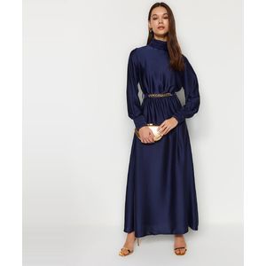 Trendyol Groene Kraag En Manchetten, Gedrapeerd Detail, Geweven Avondjurk Met Riem Tctss22Eb0142