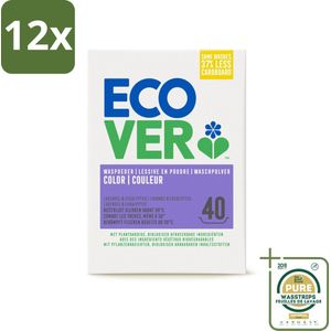 Ecover - Waspoeder Color - Voor gekleurde was - 3 kg - 40 wasbeurten - Voordeelverpakking - 12 stuks - Wasmiddelen - Ecologisch