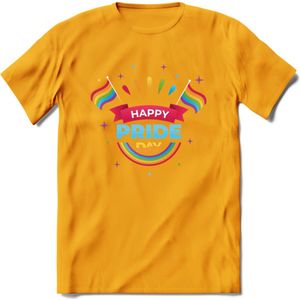 Happy Pride Day | Pride T-Shirt | Grappig LHBTIQ+ / LGBTQ / Gay / Homo / Lesbi Cadeau Shirt | Dames - Heren - Unisex | Tshirt Kleding Kado | - Geel - XXL