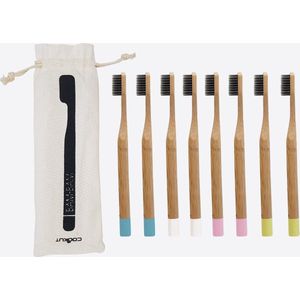 Cookut Bam Bam Set van 8 Tandenborstel uit Bamboe 2 x roze, 2 x wit, 2 x blauw en 2 x groen