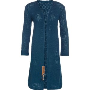 Knit Factory Luna Lang Gebreid Vest Petrol - Gebreide dames cardigan - Lang vest tot over de knie - Donkerblauw damesvest gemaakt uit 30% wol en 70% acryl - Grote maat - 50/52