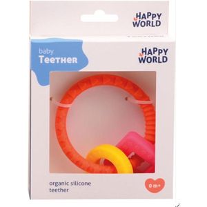 Happy world 11 Cm oranje/roze/geel - bijtsleutels - bijtspeeltje - siliconen bijtring