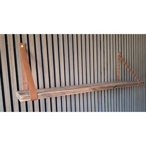 Hoexs - Mango Hout - 80 cm - Inclusief plankdragers Cognac- Boekenplank - Boekenrek - Wandplank - Inclusief Bevestigingsmateriaal - Vintage