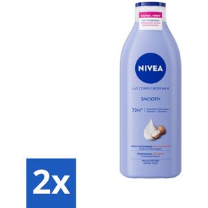 2 x Nivea - Smooth Body Milk - Sheaboter - 72 uur Hydratatie - Voor Droge Huid - 400 ml - NIVEA Bodylotion - Bodymelk Droge Huid - Hydratatie - Sheaboter - Hyaluronzuur