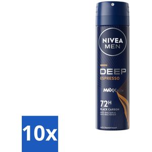 10 x NIVEA MEN - Deodorant Spray - Deep Espresso - 150 ml - Anti-transpirant Spray - 72 Uur Bescherming - Espresso Geur - Huidbescherming - Mannelijke Geur
