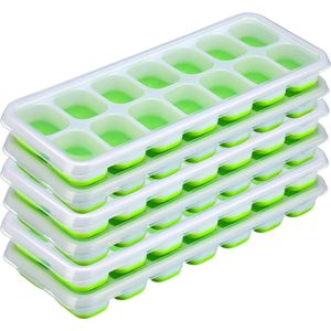 Minismus IJsblokjesvorm met Deksel Siliconen 6-Pack - BPA Vrij- Babyvoeding Bewaarbakjes - ijsvormpjes Groen - Baby Voeding Benodigdheden