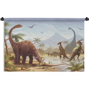 Wandkleed - Wanddoek - Dinosaurus - Landschap - Tropisch - Kinderen - Jongens - 150x100 cm - Wandtapijt