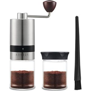 Koffiemolen - ""Kegelmaalwerk Koffiemolen: Handmatig Malen met Precisie - Verstelbare Maalgraad - Duurzaam Roestvrij Staal en Glas - Inclusief Vervangbaar Glas voor Langdurig Gebruik