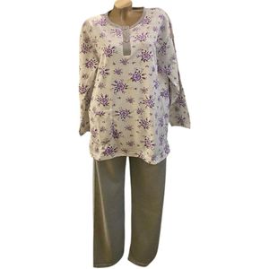 Dames pyjamaset flanel met bloemenprint XL (40-42) grijs/paars