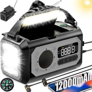 RWB® Noodradio Opwindbaar en Batterij - Noodradio - Survival Radio - 12000 mAh - Zonnepaneel