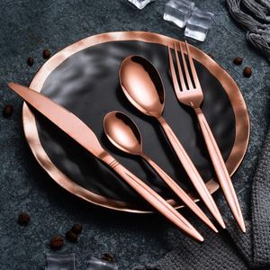 24-delige titanium rosé vergulde roestvrijstalen bestekset, 24-delige koperen bestekset, koperkleurige bestekset, servies voor 6 (glanzend koper)