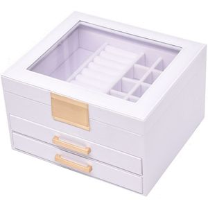 Sieradendoos Wit Glas Goud Dames en Heren Ca PU leer Sieradendozen van Galeara design PURE White