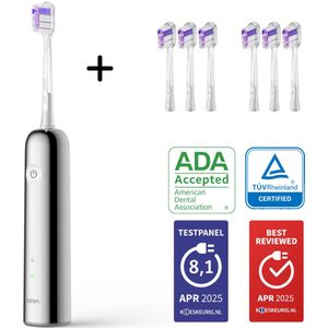 Laifen Wave Elektrische tandenborstel - Met 6 extra Ultra Whitening TPU Opzetborstels - Oscillerende en Vibrerende functie - RVS