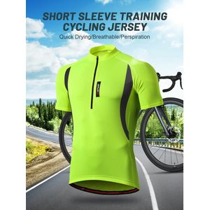 MEETYOO Herenfietsshirts Vochtafvoerend Korte mouwen Snel Fietsshirt Heren - Korte Mouwen - Wielershirt - Cycling ComfortFit Comfort Wielrenshirt Met 3 zakken en reflecterende strips-Groente-M
