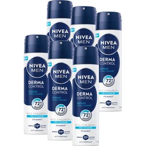 NIVEA MEN Derma Control Defend Deodorant Spray - Anti-transpirant - 72 uur bescherming -met Hyaluronzuur - Voordeelverpakking - 6 x 150 ml