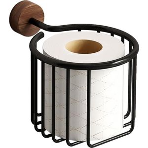 Toiletrolhouder, zonder boren, toiletrolhouder met plank, boren en zelfklevend, wandgemonteerde toiletrolhouder voor badkamer en keuken, moderne houten toiletrolhouder (rond)