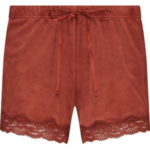 Hunkemöller Dames Nachtmode Shorts Velours Lace - Bruin - maat XL