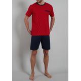 Gotzburg heren shortama O-hals - donkerrood mini dessin - Maat: 3XL