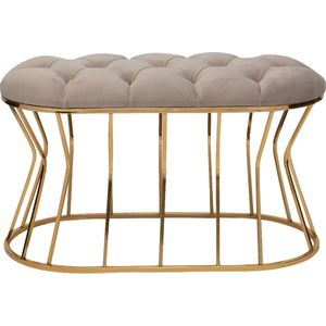 Bella Home Ziyan - Hocker - Velvet - Fluweel - Creme - Gouden onderstel - Voetenbankje - 90 x 50