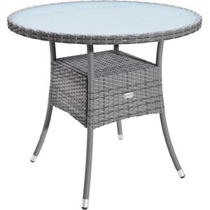 Ronde Weerbestendige Tuintafel Plantenbak Polyrattan met Glas 60x74cm voor Balkon en Terras