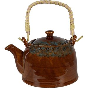 Clayre & Eef Theepot met Filter 750 ml Bruin Blauw Keramiek Theekan
