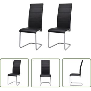 The Living Store Eetkamerstoelen 2 st kunstleer zwart - Zwevende Eetkamerstoelen - Eetkamerstoelen Zwart - Kunstleder Meubels - Moderne Eetkamerstoelen - Comfortabele Eetkamerstoelen