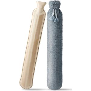 Lange lekvrije warmwaterkruik met hoes - 2 liter - groot formaat - natuurlijk rubber - bedfles - wollig nekwarmwaterkruik - 73 x 14 cm