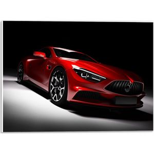 PVC Schuimplaat- Rode Auto in Grijs met Zwarte Omgeving - 40x30 cm Foto op PVC Schuimplaat