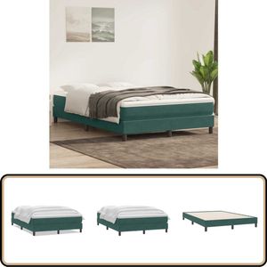 vidaXL Boxspring Fluweel Donkergroen 160x220 cm - Inclusief Matras Boxspring - Tweepersoonsbed - Donkergroene Boxspring - Fluweel Bed - Boxspring Met Matras