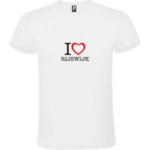 Wit T shirt met print van 'I love Rijswijk' print Zwart / Rood size XXL