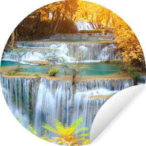 WallCircle - Behangcirkel - Watervallen - Natuur - Bomen - 80x80 cm - Zelfklevend behang - Behang cirkel - Behang zelfklevend - Rond behang - Slaapkamer
