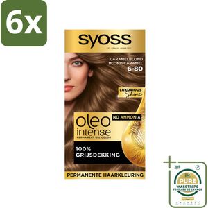 SYOSS - Oleo Intense 6-80 - Haarverf - Permanente Haarkleuring - Caramelblond - Langdurige Kleur - Voordeelverpakking - 6 stuks - Caramelblond - Haarkleur zonder ammoniak