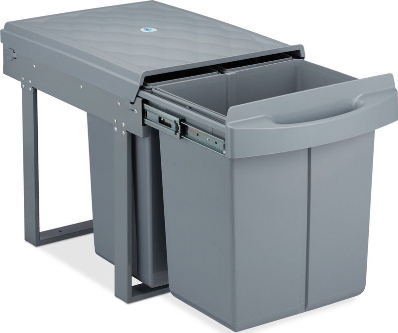 Relaxdays inbouw prullenbak - 3 vakken - 20 l en 2 x 10 l - kunststof - 41,3 x 34 x 51,8 cm