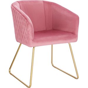 Instinct® kleurrijke eetkamerstoel - fluwelen fauteuil - goud metaal - armleuning - 1 set - roze