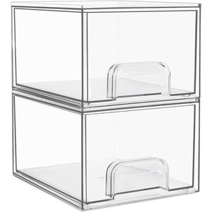 2 stuks lade-organizer, transparante badkamerorganizer met 16 antislipmatten, make-uptafelorganizer voor badkamer, kaptafel, onder de wastafel