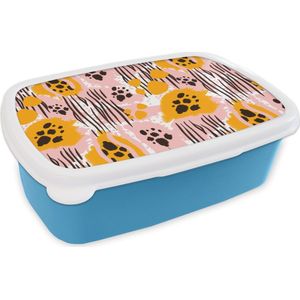 Broodtrommel Blauw - Lunchbox - Brooddoos - Oranje - Roze - Abstract - 18x12x6 cm - Kinderen - Jongen