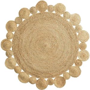 Livetti | VloerKleed Rond  | Mat | 120cm | Jute Hemstitcht Cordou