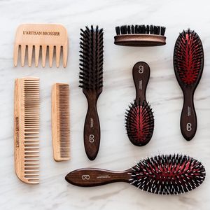 Pneumatische haarborstel van massief beukenhout - traditionele borstel groot formaat - 100% natuurlijk zuiver wildzwijnharen - gemaakt in Frankrijk