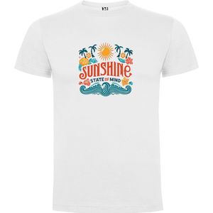 Wit T-Shirt met Kleurrijke print “ Sunshine state of mind - Zon - Vakantie - Feest “ Print Full Color Maat S