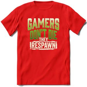 Gamers don't die T-shirt | Groen | Gaming kleding | Grappig game verjaardag cadeau shirt Heren – Dames – Unisex | - Rood - XL