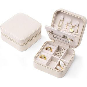 Sieradenkistje voor meisjes - Sieradendoos voor dames - Klein met spiegel - Reissieradenetui van leer - Opbergen oorbellen ringen - Delicate kettingen - Horloges - Lippenstift sieraden etui