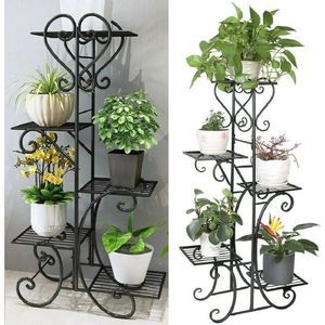 DHN Ijzer Plantenrek - Plantenstandaard - Ijzeren plantenrek - Ijzer - 5 laags - Chique plantenstandaard - Zwart