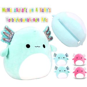Klikkopers® - Kawaii knuffel Met Baby's - Squish Knuffel - Axolotl Squishy - Kawaii Kussen - Kawaii Axolotl Knuffel - 30 cm