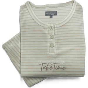 Cocodream - Velours dames pyjama - winter - smoke green gestreept - maat L