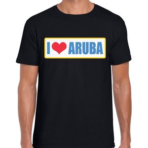 I love Aruba landen t-shirt met bordje in de kleuren van de Arubaanse vlag - zwart - heren -  Aruba landen shirt / kleding - EK / WK / Olympische spelen outfit XL