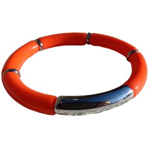 2 Love it Orange - Armband - Elastisch - Polsmaat 17 - 20 cm - Tube kralen