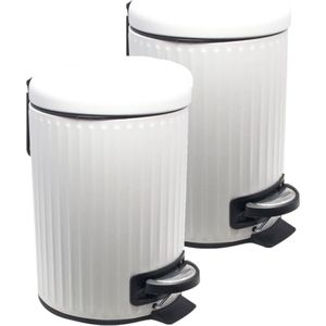 3x Rvs vuilnisbakken/pedaalemmers wit 3 liter 26 cm - Badkameraccessoires/benodigdheden - Toiletaccessoires - Kleine prullenbakken