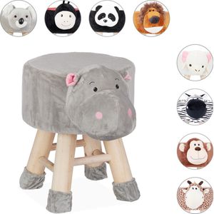 Relaxdays Kinderkruk - kinderpoef - decoratie - hocker met pootjes - dieren design - Nijlpaard