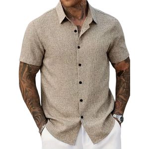 Nivard Linnen Blouse Heren - t shirt - Polo - Overhemd - Shirt - Zomer - Ibiza Stijl - Abrikoos - Maat S