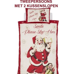 Kerst dekbedovertrek Retro Santa  Please Stop Here - tweepersoons met 2 kussenslopen